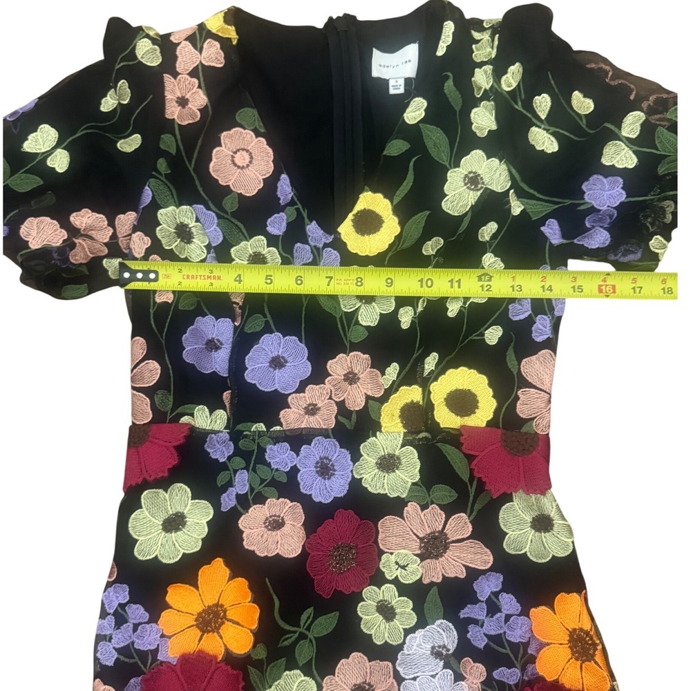 Adelyn Rae Black Multi Floral Embroidered Puff Sleeve V Neck Mini Dress Size S - Picture 10 of 14